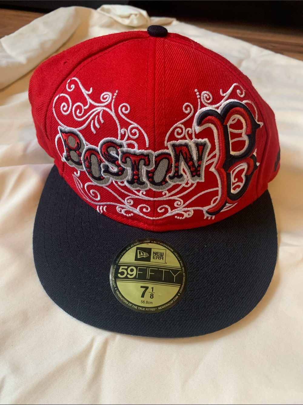 New Era Red and Black Boston Embroidered 59FIFTY Fitted Cap Vintage